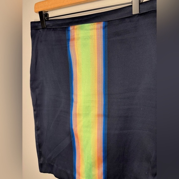 J. Crew Vintage Silk Blend Neon Stripe Navy Mini Preppy Pencil Skirt Sz 8 - Picture 3 of 8
